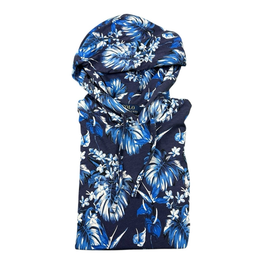 Polo Ralph Lauren Mens Blue Floral Cotton Lightweight Pullover Hoodie Size M